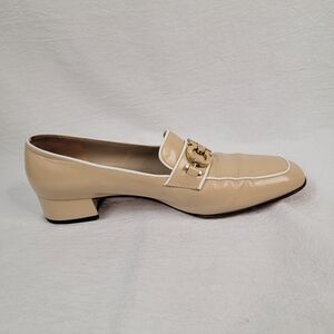 Salvatore Ferragamo Cream Loafers with Gold Buckle
